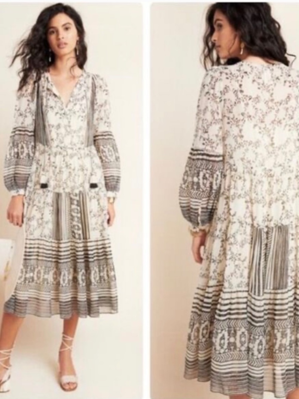 Anthropologie Talulah Midi Peasant Dress M P Tassel - Picture 2 of 6